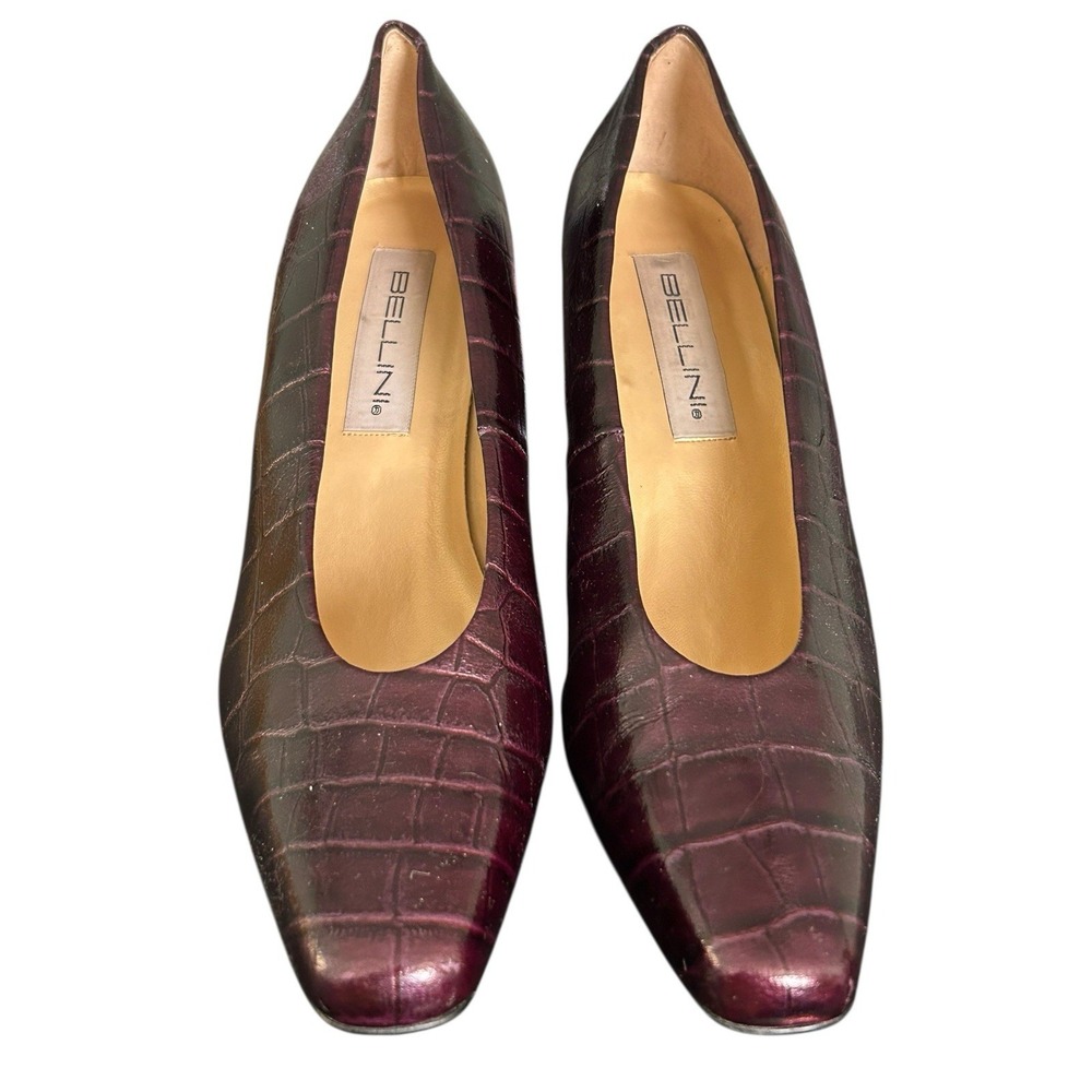 Bellini Colette Leather Croc Embossed Heeled Pumps Womens Sz 11M Burgundy Brown - Picture 4 of 12